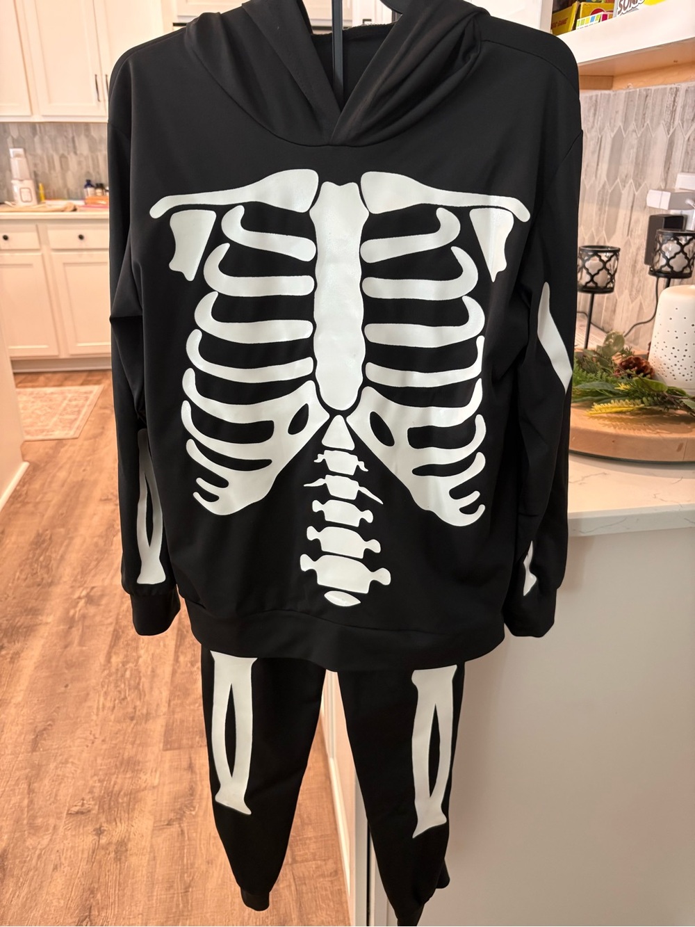 Kids Black Skeleton Hoodie & Jogger Pajama Set